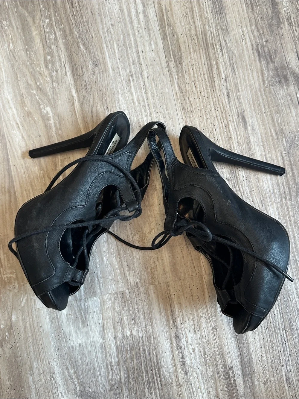 Simply Vera Vera Wang Black Lace-Up Peep-Toe Stiletto Sandals
